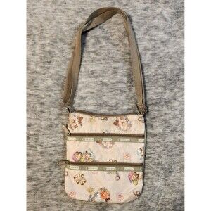 LeSportsac Small Crossbody Messenger Bag Tan Pink Floral Nylon